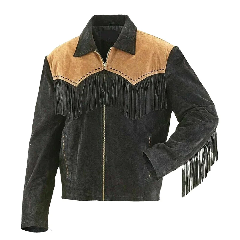 trendy oversized varsity jacket for women -Black Native American Wester Jacket