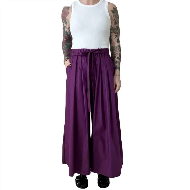 ladies' button-front midi dress -ladies' satin slip skirt -Poplin Wide-Leg Pant In Violet Multi