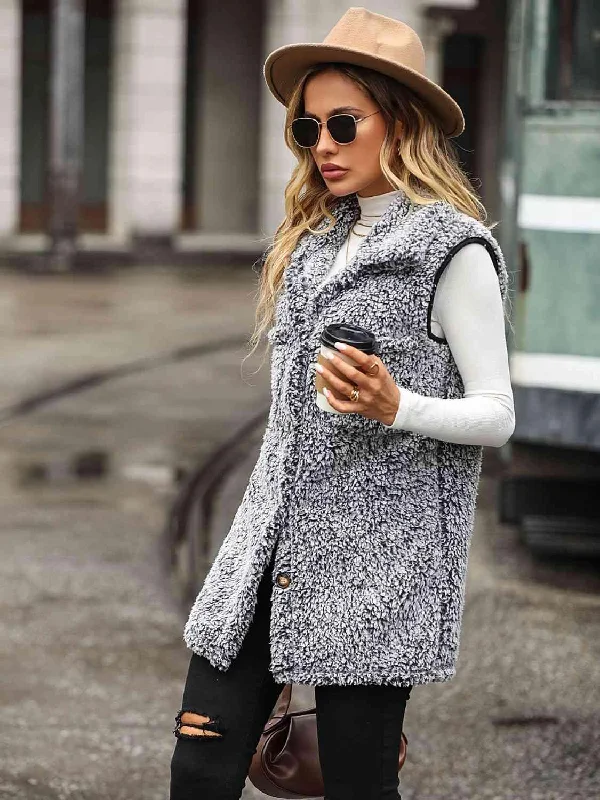 stylish patchwork jacket for women -Button-Down Collared Neck Vest