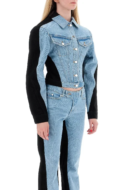 women's balloon sleeve coat -Mugler Bicolor Denim Jacket