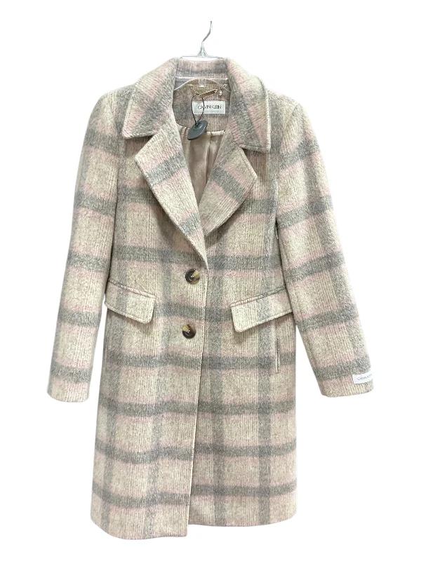 women's belted wool coat -Coat Wool By Calvin Klein In Grey & Pink, Size: 6