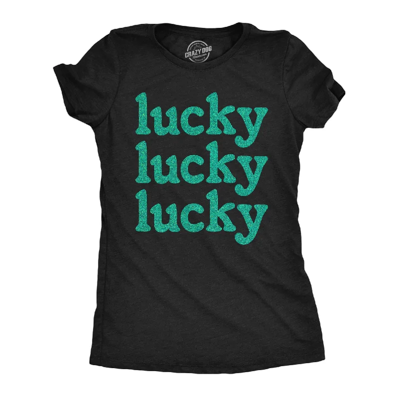 women's lace panel top -Lucky Lucky Lucky Green Glitter Women's T Shirt