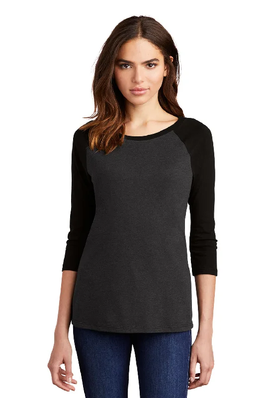 women's sleeveless peplum top -District Womens Perfect Tri 3/4 Sleeve Crewneck T-Shirt - Black Frost/Black