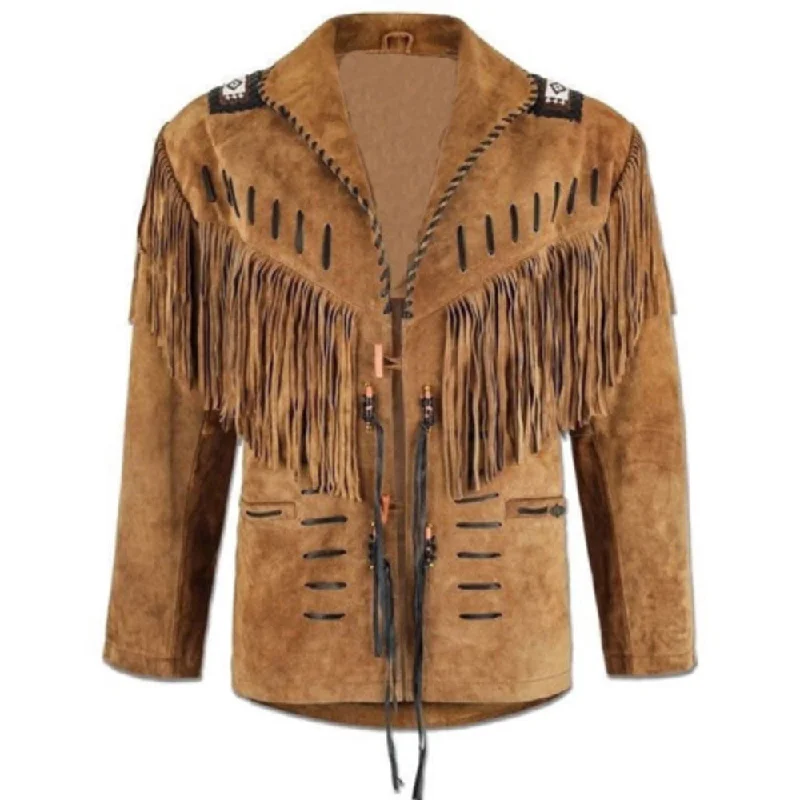 women's slim padded winter coat -Native American Western Leather Jacket