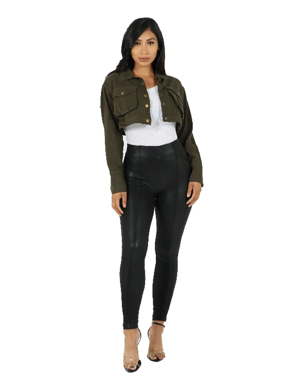 women's cropped shearling jacket -So Sassy Cropped Pocket Jacket