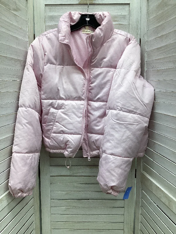 women's zip-up biker jacket -Coat Puffer & Quilted By Derek Heart In Pink, Size: M