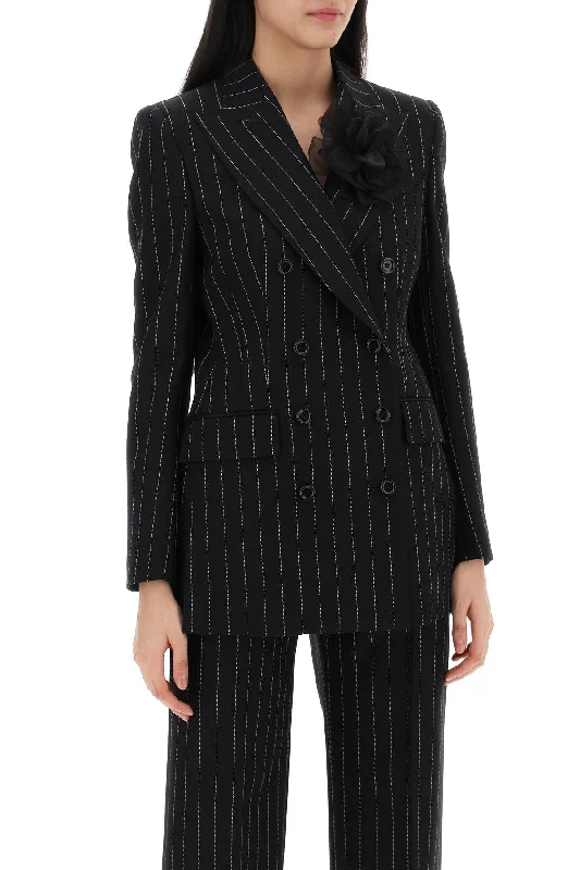 women's plaid trench coat -Dolce & Gabbana Turlington Double-Breasted Pinst