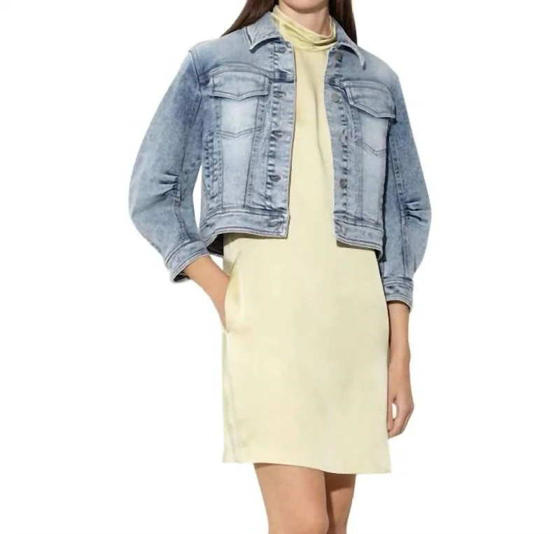 ladies' open-front waterfall coat -Cropped Denim Jacket In Bleach White