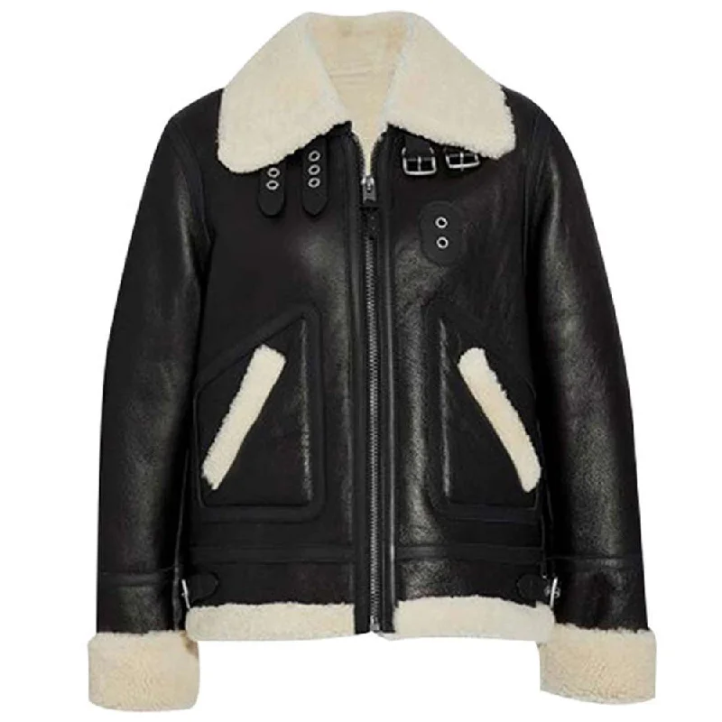 women's faux leather moto jacket -B3 Pilot Bomber Leather Jacket