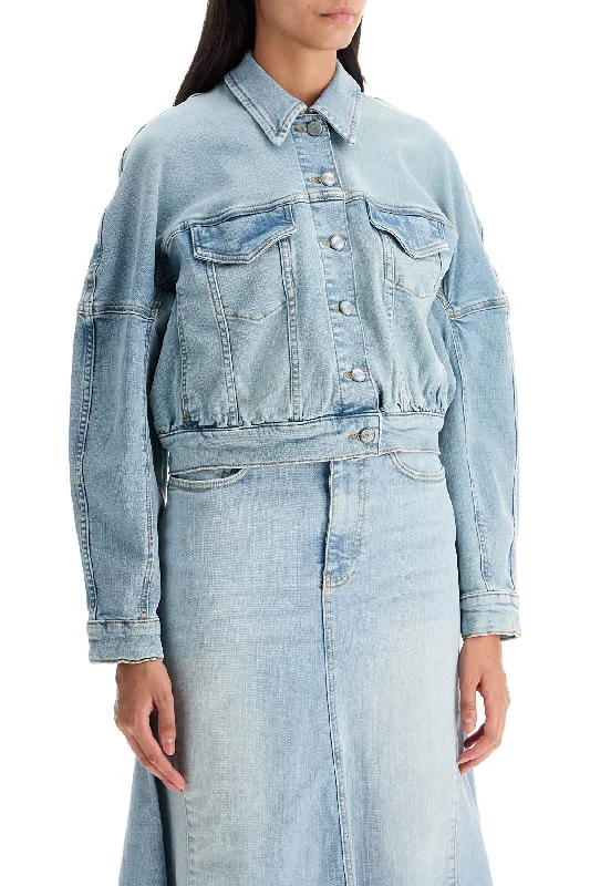 women's longline denim coat -Ganni Stretch Denim Bomber Jacket In 8