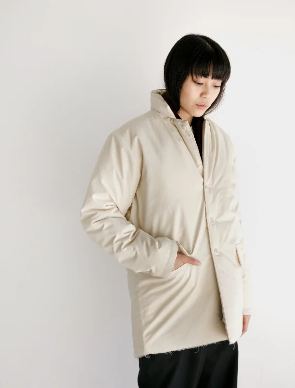 stylish waterfall drape coat for women -Padded Square Jacket Waxed Cotton White