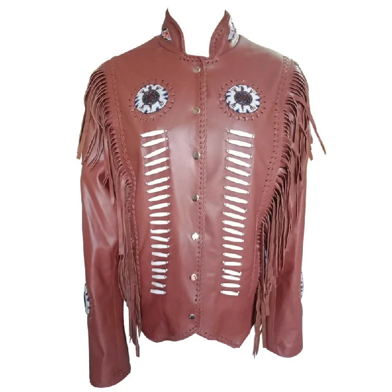 women's utility field jacket -Brown Cowboy Western Leather Jacket