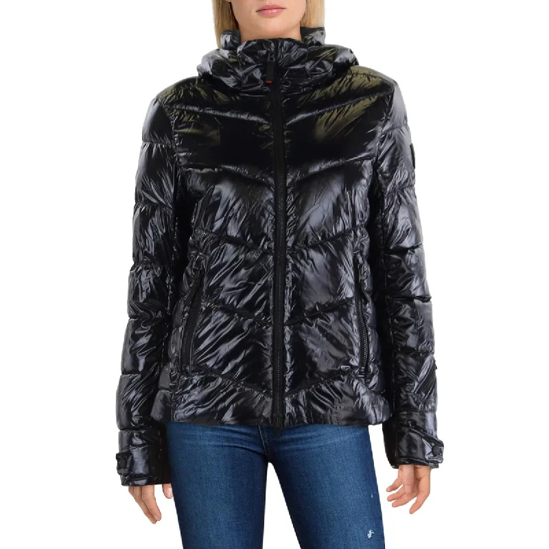 trendy relaxed-fit cargo jacket for women -Womens Insulated Hooded Puffer Jacket