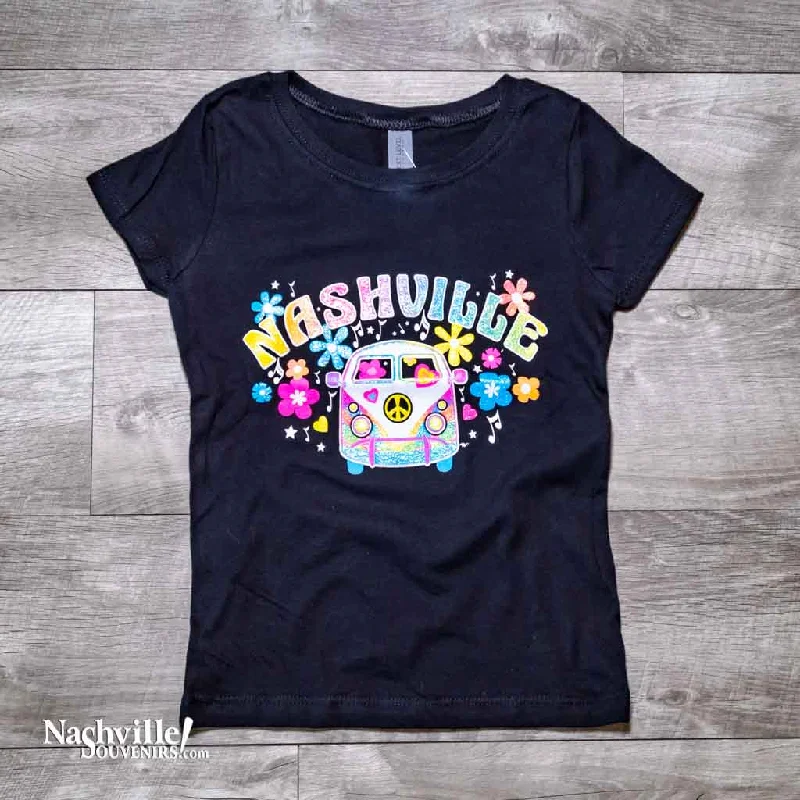 ladies' button-up shirt -Youth "Flower Child Bus Nashville" T-Shirt