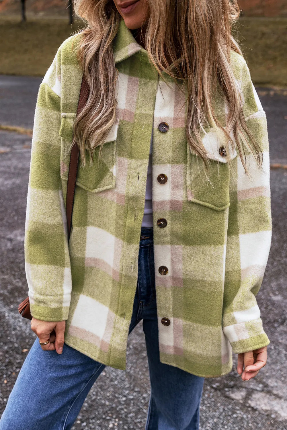 women's corduroy trucker jacket -Plaid Button Up Long Sleeve Jacket