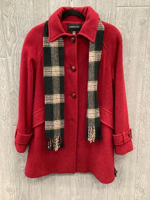 women's plaid wool coat -Coat Peacoat By London Fog In Red, Size: S