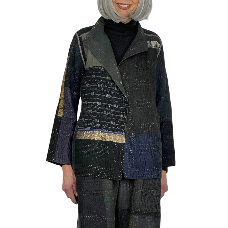 stylish waterfall drape coat for women -SW PATCH KANTHA SHORT JACKET