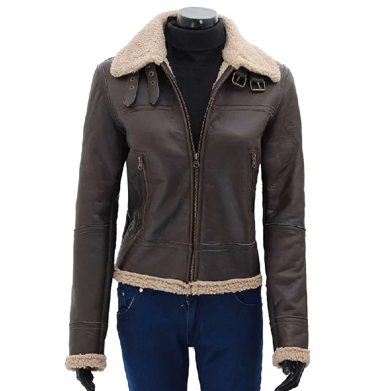 women's quilted lightweight jacket -Dark Brown Bomber Leather Jacket