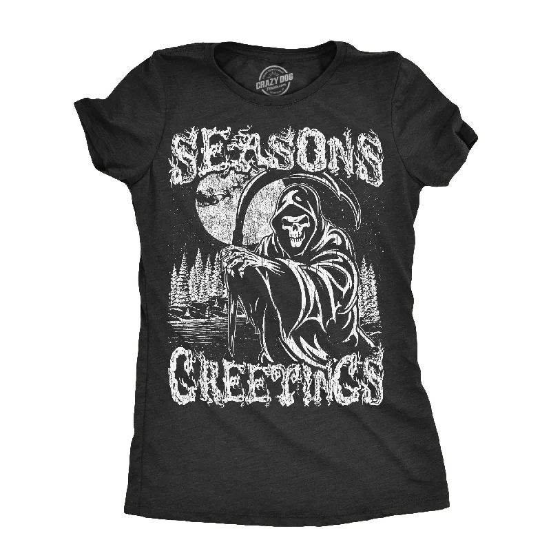 women's lace-up front top -Seasons Greetings Reaper Women's T Shirt