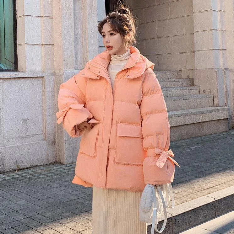 trendy sleeveless trench coat for women -High Low Hem Hooded Puffer Coat Warm Winter