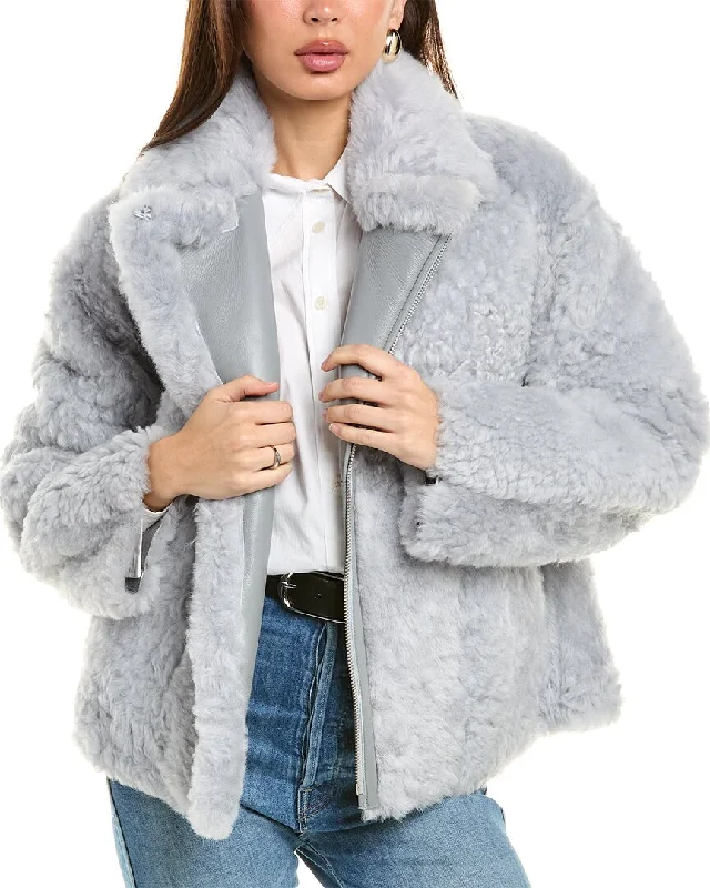 trendy animal print coat for women -IRO Gildas Shearling Jacket