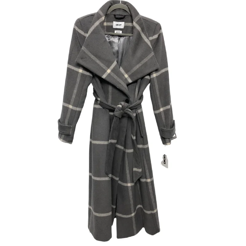 trendy color block jacket for women -Coat Wool By Dkny In Grey & White, Size: S