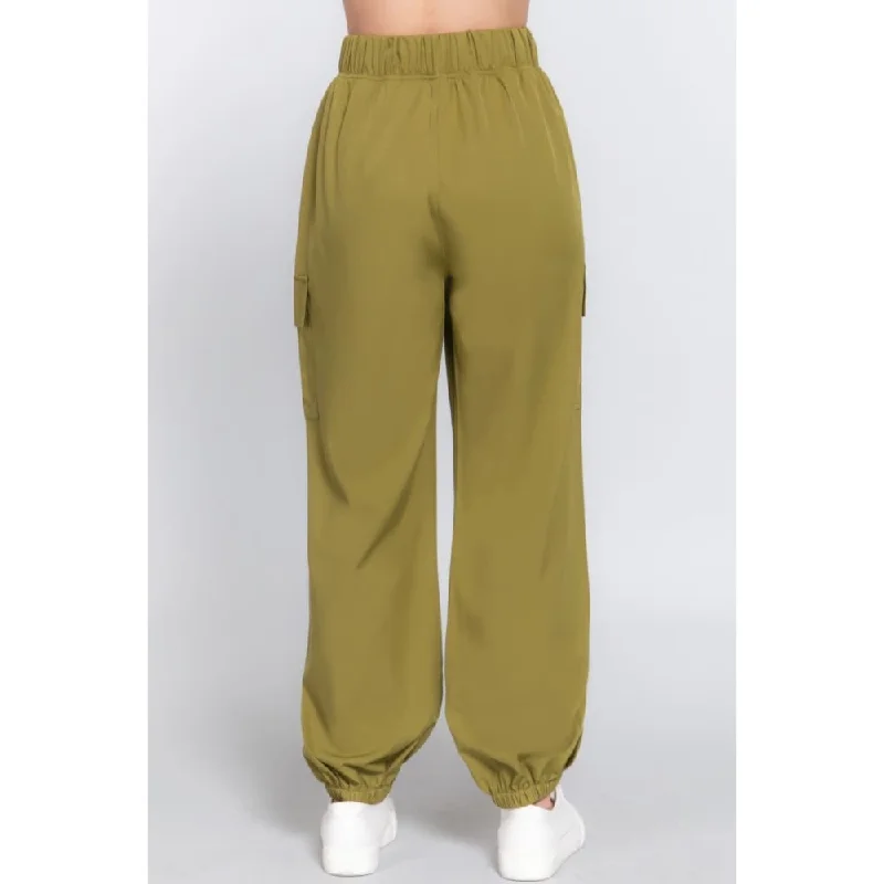 women's boho style maxi dress -women's lightweight summer pants -Solid Light Weight Stretch Woven Cargo Jogger Pants