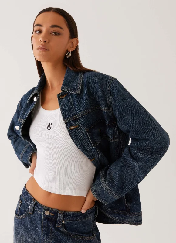 women's corduroy trucker jacket -Raelynn Denim Jacket - Indigo