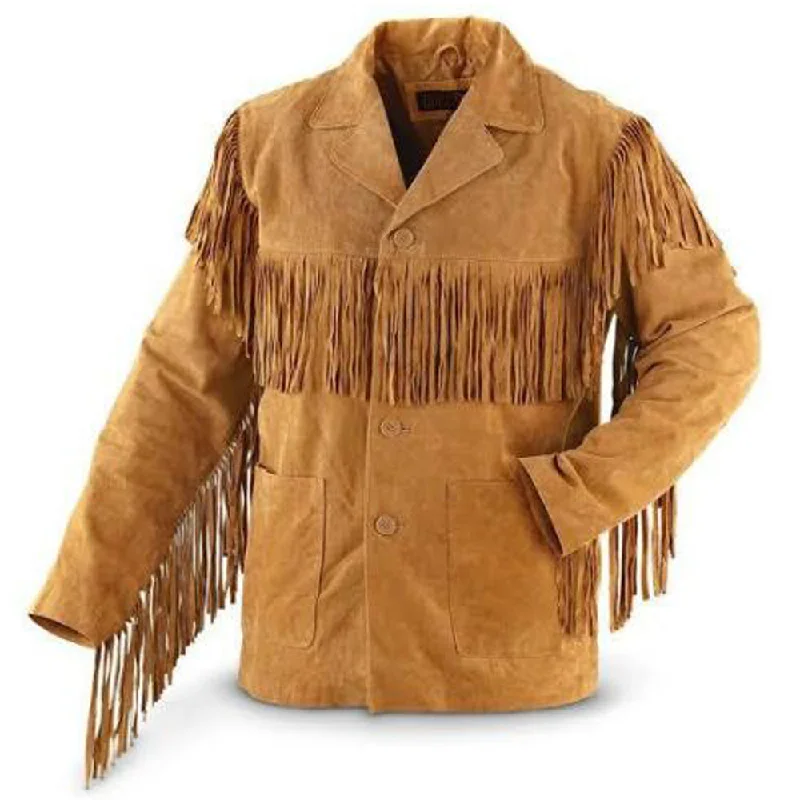 women's wool blend coat -Brown Western Fringe Leather Jacket