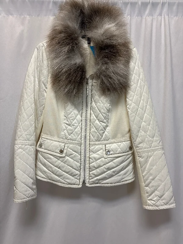 women's ruched sleeve blazer -Coat Puffer & Quilted By White House Black Market In White, Size: M