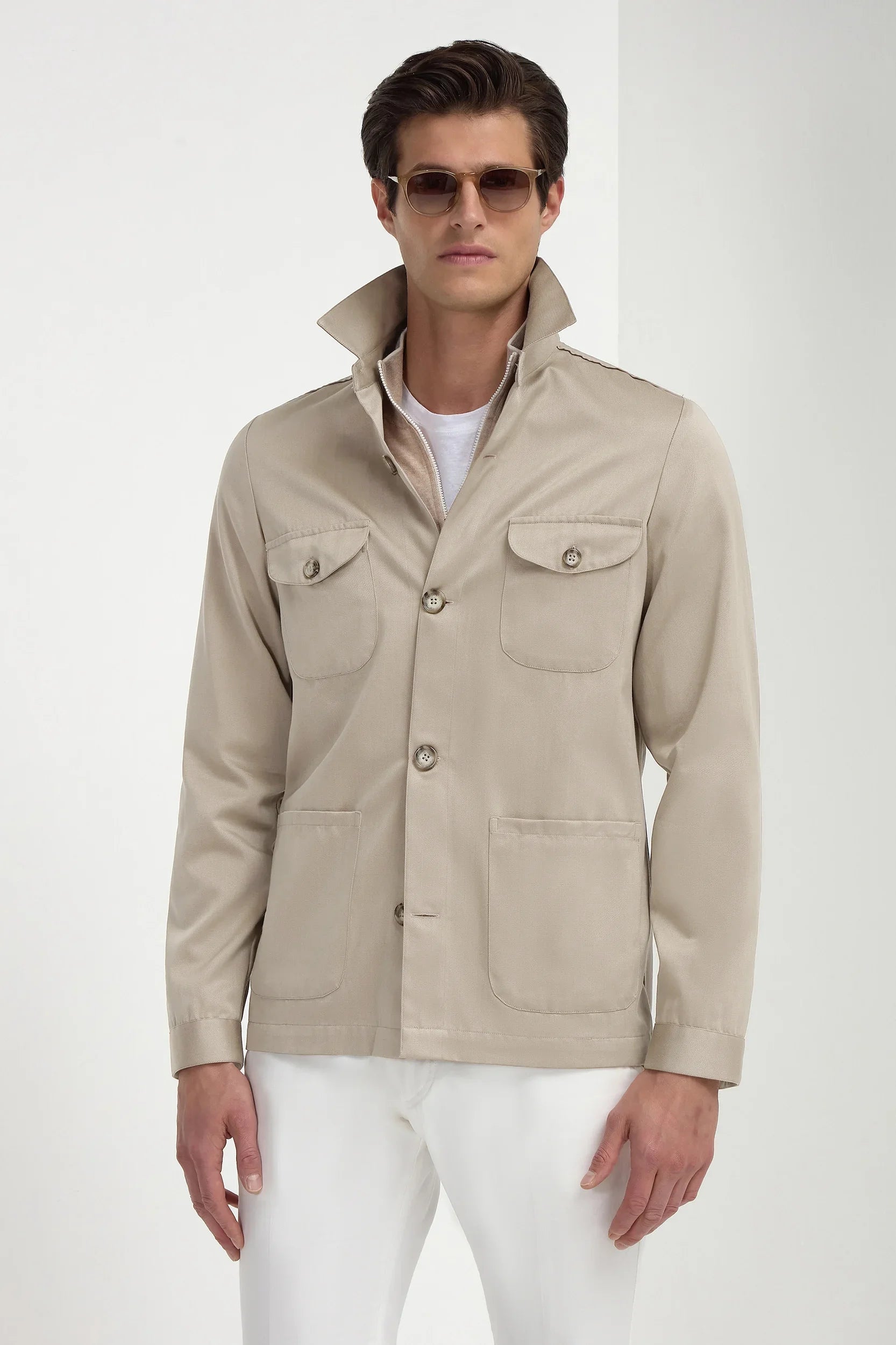 ladies' military-style jacket -Beige solaro effect safari jacket - Made in Italy