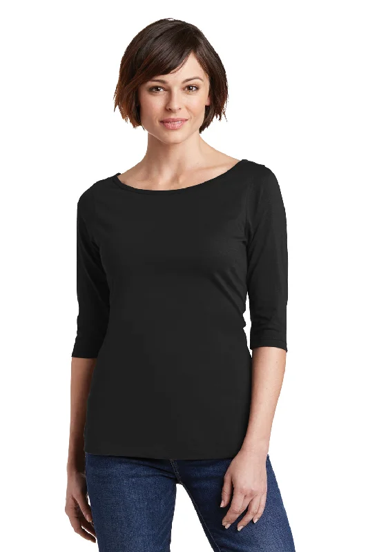 ladies' tie-back crop top -District Womens Perfect Weight 3/4 Sleeve T-Shirt - Jet Black - Closeout