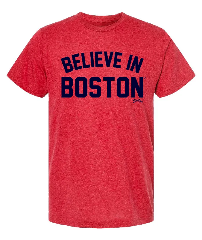 women's sleeveless peplum top -Believe in Boston - Heather Red - T-Shirt