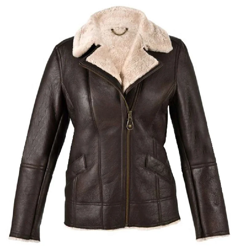 women's long teddy bear coat -B3 Pilot Brown Leather Jacket