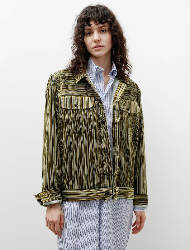 women's slim-fit wool coat -Denim Jacket Velvet Multi Green Stripe