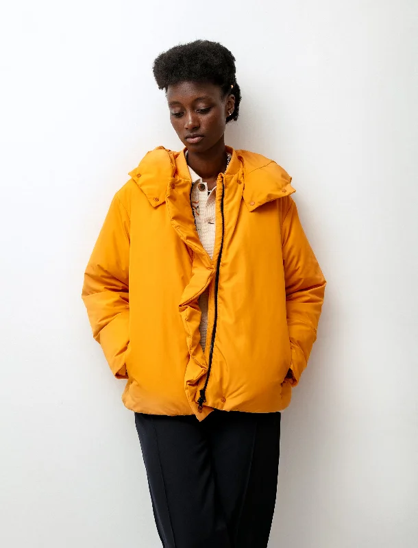 ladies' wrap-style belted coat -Puffer Hoodie Jacket Tangerine