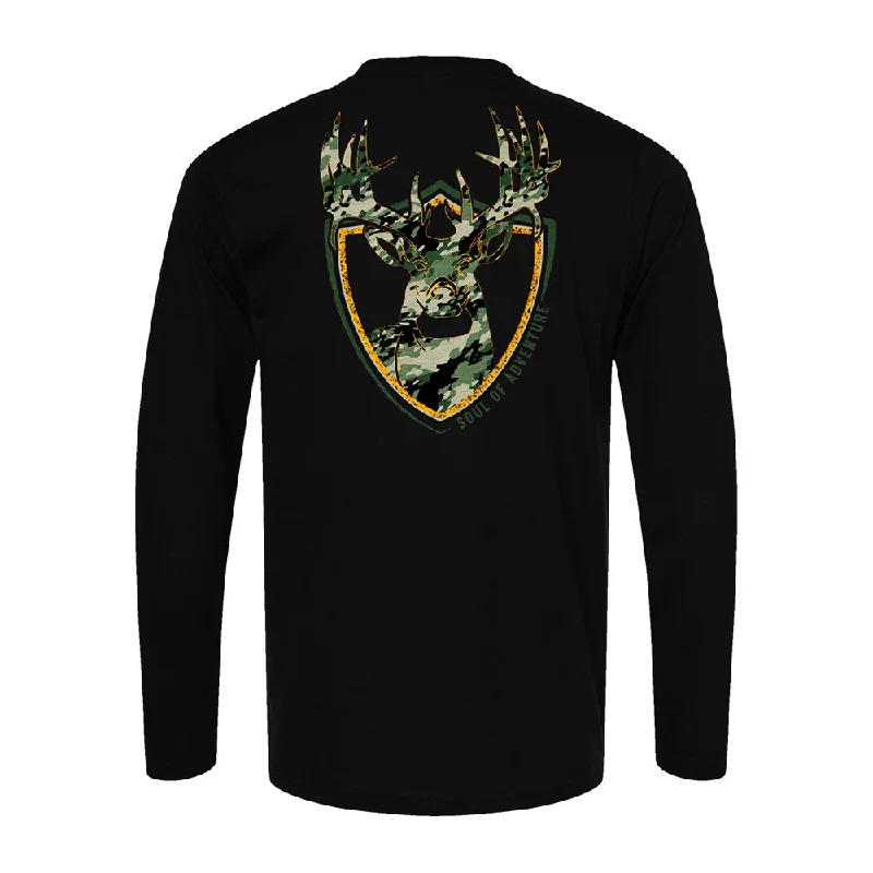 women's floral embroidered top -Graphic Tee | Geo Camo Patriot | Black