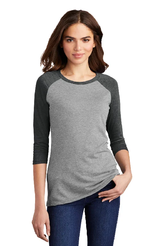 women's ribbed knit sweater -District Womens Perfect Tri 3/4 Sleeve Crewneck T-Shirt - Grey Frost/Black