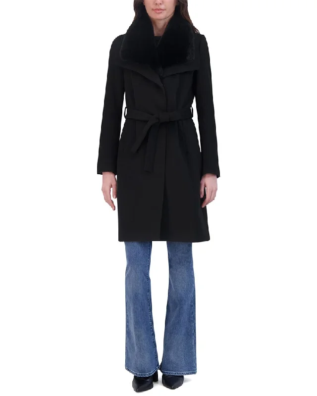 women's waterproof raincoat -Tahari Wool-Blend Wrap Coat