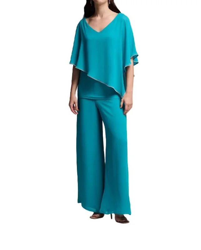 women's tulle ball gown dress -women's pleated chiffon culottes -Chiffon Pant In Ocean Blue