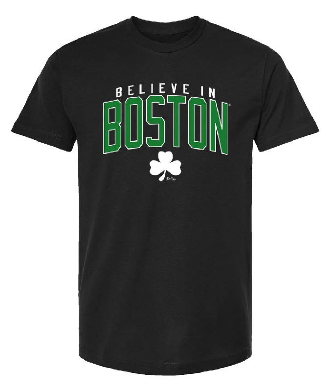 stylish ruffled hem blouse for women -Believe in Boston - Black & Green - T-Shirt