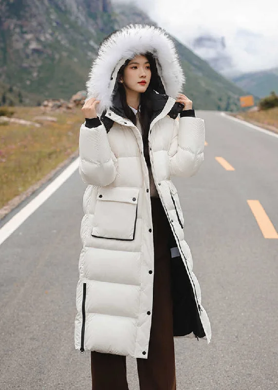 ladies' long trench coat -Detachable Fur Collar Hooded Long Puffer Parka