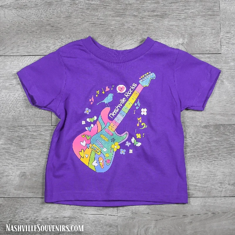 trendy lightweight hoodie for women -Nashville Rocks Toddler T-Shirt with Bird on Guitar