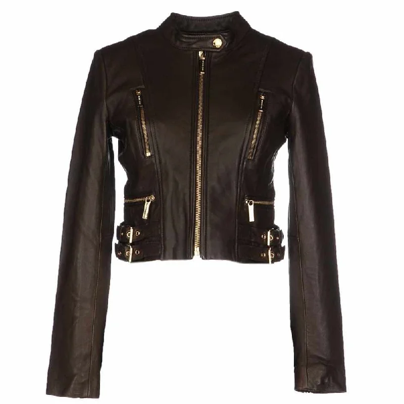 stylish tailored blazer for women -Slim Fit Fashion Black Leather Jacket