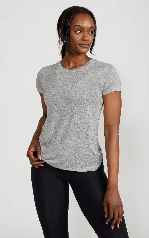 trendy sheer long sleeve top for women -The Perfect Tee in Grey