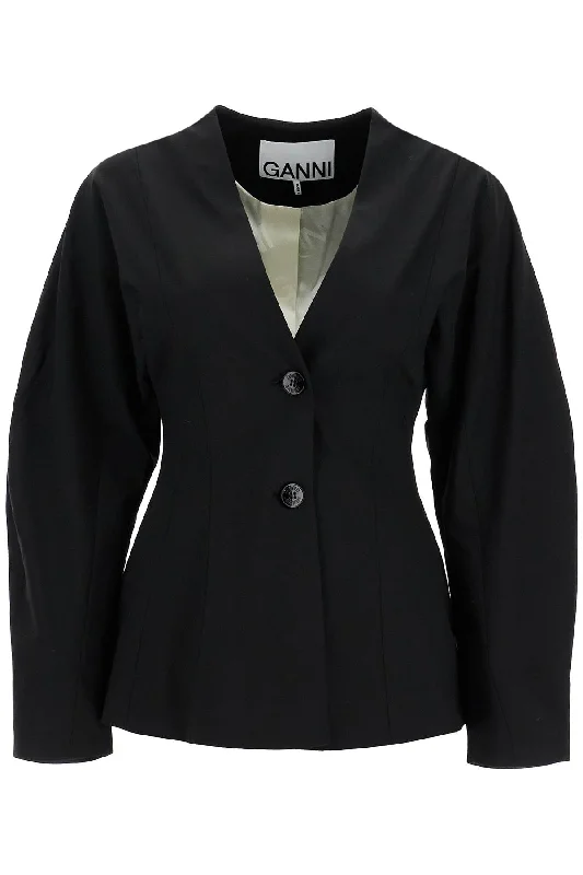 women's slim-fit wool coat -Ganni Women's weight Waisted Jacket