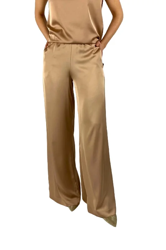 ladies' spaghetti strap satin dress -ladies' high-rise corduroy pants -Satin Look Pants In Copper