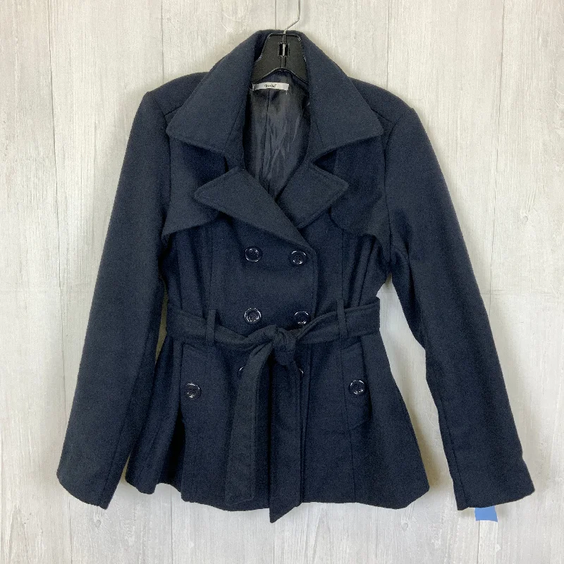 ladies' wrap-style belted coat -Coat Peacoat By Papaya In Navy, Size: L