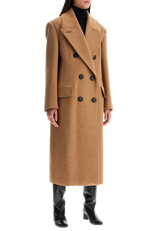 women's color block wool coat -Max Mara Atelier Double-Breasted Cashmere And Camel Coat