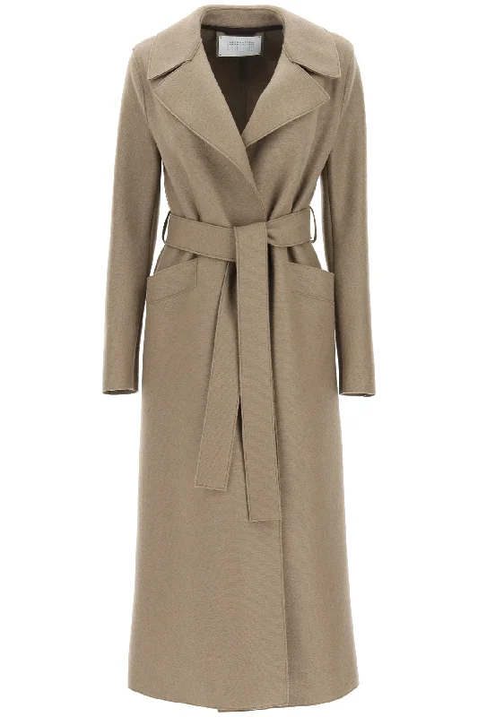 women's ruched sleeve blazer -Harris Wharf London Women's Long Pressed Wool Coat